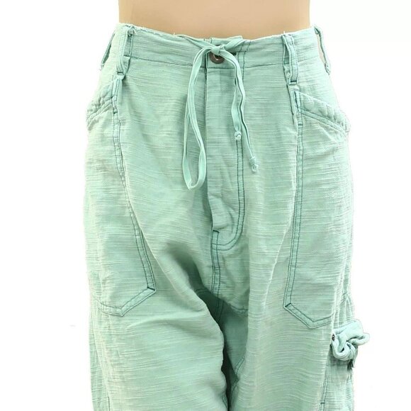 Free People Bay To Breakers Pants Low-Rise Slouchy Cargo Solid Cotton S 275659 - Picture 2 of 5